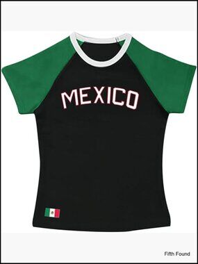 Vintage Y2K Graphic Crop Top Tee Mexico Jersey Loose Fit Polyester